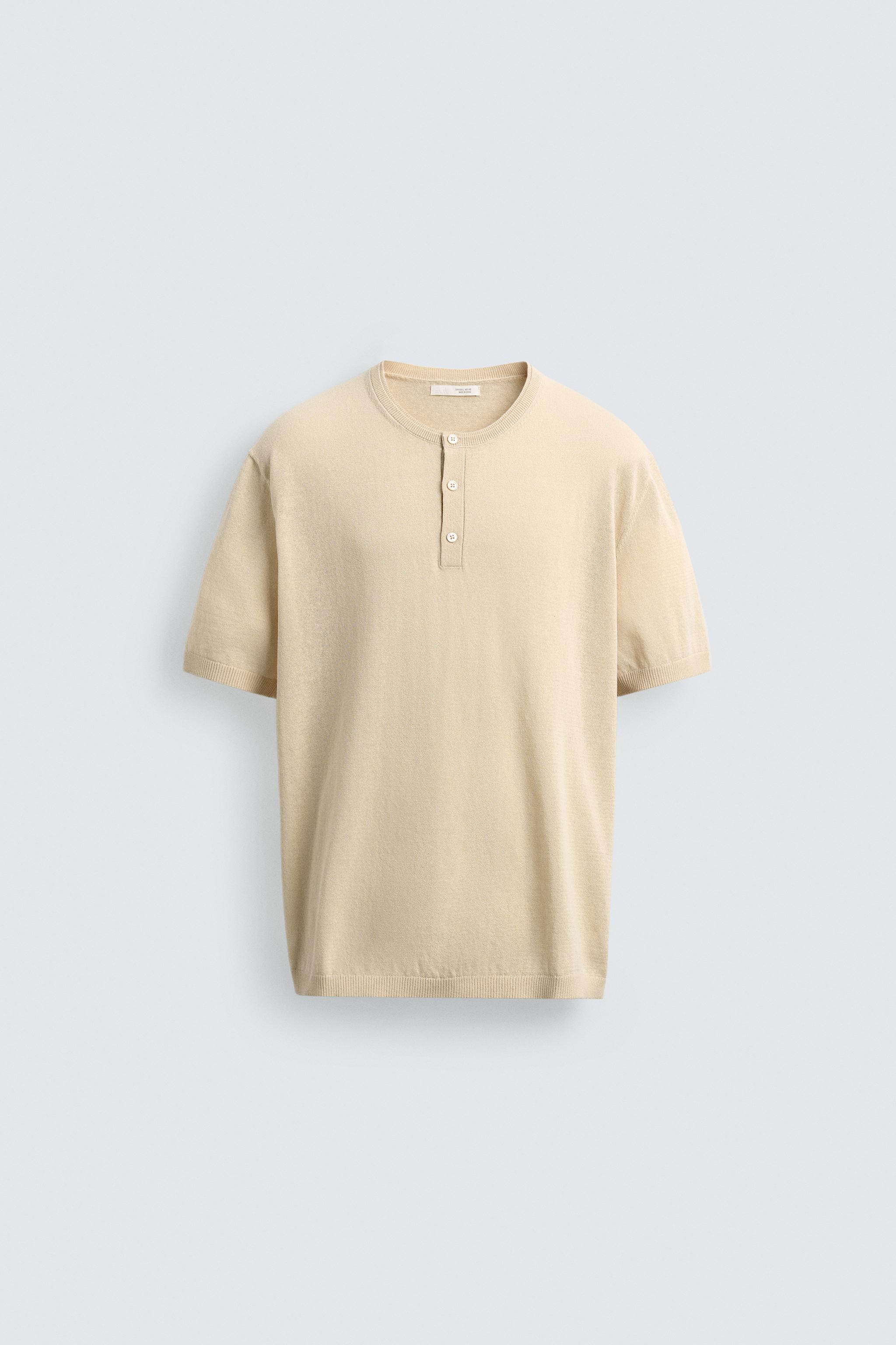 T-SHIRT EN MAILLE COL BOUTONNÉ COTON ET LIN